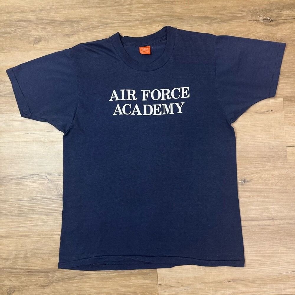 Vintage 80s Men's XL Air Force Academy Tee Shirt Navy Blue Single Stitch
